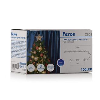 Светодиодная гирлянда Feron CL05 линейная 10м +3м 230V синий, с питанием от сеи, контроллером, зеленый шнур, 32307