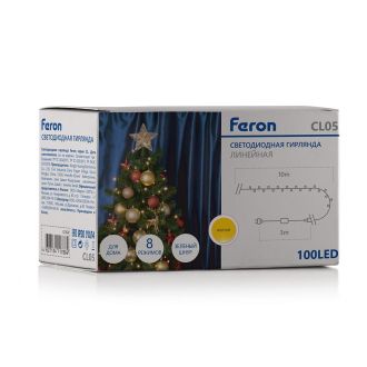 Светодиодная гирлянда Feron CL05 линейная 230V желтый c питанием от сети, контроллером, зеленый шнур, 32309