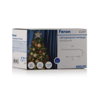 Светодиодная гирлянда Feron CL07 линейная 40м + 3м 230V синий, c питанием от сети, зеленый шнур, 32315