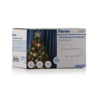 Светодиодная гирлянда Feron CL07 линейная 40м + 3м 230V 5000К, c питанием от сети, эффектом стробов, зеленый шнур, 32317