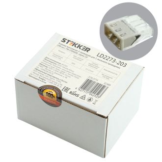 Клемма монтажная 3-проводная STEKKER для 1-жильного проводника, LD2273-203, 32389 (комплект 200 шт.)