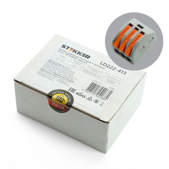 Клемма строительно-монтажная 3-проводная STEKKER, LD222-413, 32397 (комплект 50 шт.)