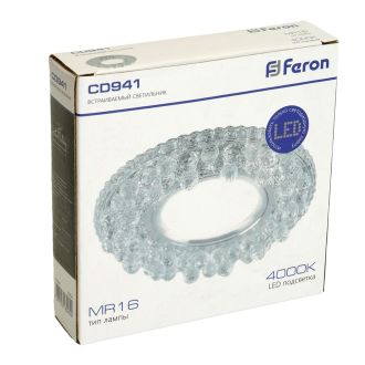 Светильник встраиваемый с LED подсветкой Feron CD941 потолочный MR16 G5.3 прозрачный, 32654