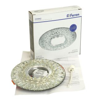 Светильник встраиваемый с LED подсветкой Feron CD942 потолочный MR16 G5.3 прозрачный, 32655