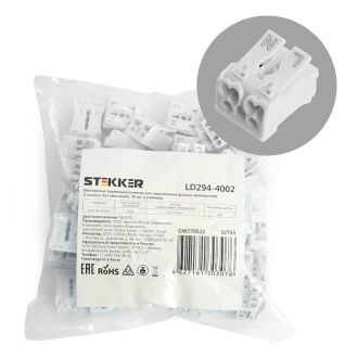 Клемма монтажная STEKKER, LD294-4002, для подключения фазных проводников, 2 контактные группы (3 ввода, 3 вывода на полюс), 32733 (комплект 50 шт.)