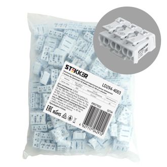 Клемма монтажная STEKKER, LD294-4003, для подключения фазных проводников, 3 контактные группы (3 ввода, 3 вывода на полюс), 32734 (комплект 100 шт.)
