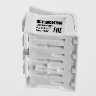 Клемма монтажная STEKKER, LD294-4004 для подключения фазных проводников, 4 контактные группы (3 ввода, 3 вывода на полюс), 32735 (комплект 100 шт.)