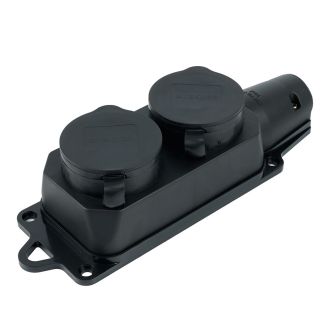 Розетка переносная 2-местная c/з STEKKER, RST16-22-44, 250В, 16А, IP44, черный, 32738