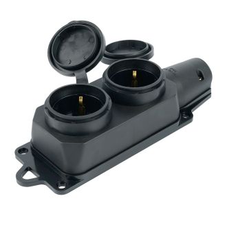 Розетка переносная 2-местная c/з STEKKER, RST16-22-44, 250В, 16А, IP44, черный, 32738