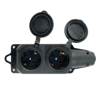 Розетка переносная 2-местная c/з STEKKER, RST16-22-44, 250В, 16А, IP44, черный, 32738