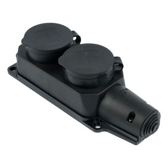 Розетка переносная 2-местная c/з STEKKER, RST16-22-44, 250В, 16А, IP44, черный, 32738