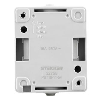 Розетка 1-местная с крышкой с/з STEKKER, PST16-11-54, пластик АВS, 250В, 16А, IP54, серый/графит, 32755