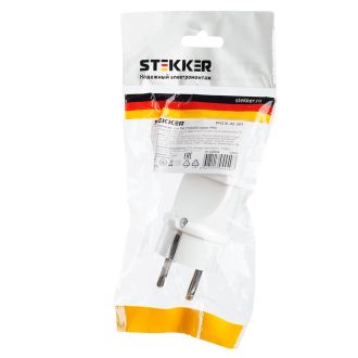 Вилка STEKKER PPG16-42-201 прямая с заземляющим контактом, ABS пластик 250В, 16A, IP20, белая, 32851
