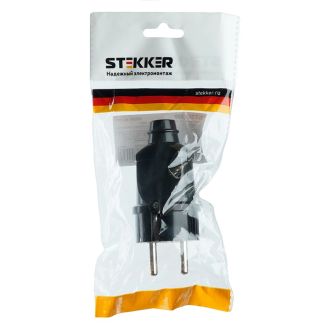 Вилка прямая с/з STEKKER, PPG16-42-201, ABS пластик, 250В, 16A, IP20, черный, 32852