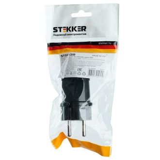 Вилка прямая с/з STEKKER, PPG16-42-201, ABS пластик, 250В, 16A, IP20, черный, 32852