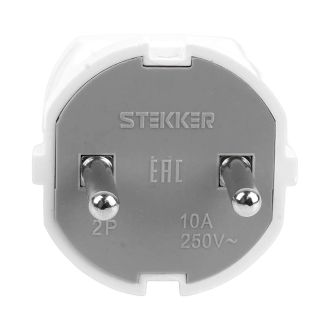 Вилка прямая б/з STEKKER, PPG10-43-201, пластик, 250В, 10A, IP20, белый, 32855