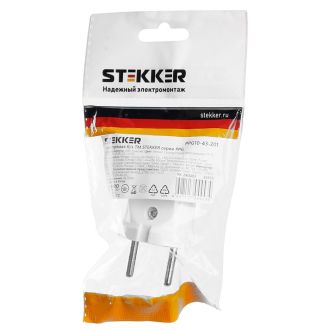 Вилка прямая б/з STEKKER, PPG10-43-201, пластик, 250В, 10A, IP20, белый, 32855