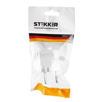 Вилка прямая б/з STEKKER, PPG10-43-201, пластик, 250В, 10A, IP20, белый, 32855