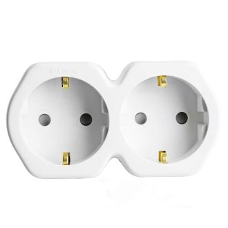 Разветвитель сетевой 2-местный с/з STEKKER ADP16-12-20, 250V, 16A, ABS огнеустойчивый пластик, белый/серый, 32870