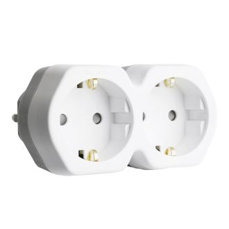 Разветвитель сетевой 2-местный с/з STEKKER ADP16-12-20, 250V, 16A, ABS огнеустойчивый пластик, белый/серый, 32870