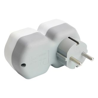 Разветвитель сетевой 2-местный с/з STEKKER ADP16-12-20, 250V, 16A, ABS огнеустойчивый пластик, белый/серый, 32870