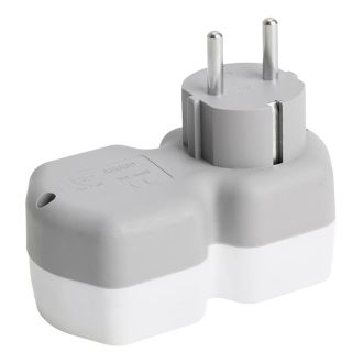Разветвитель сетевой 2-местный с/з STEKKER ADP16-12-20, 250V, 16A, ABS огнеустойчивый пластик, белый/серый, 32870