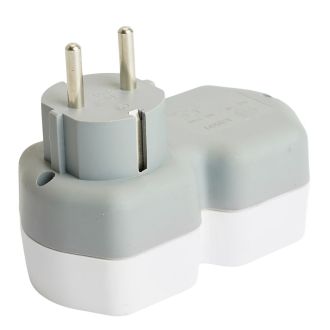 Разветвитель сетевой 2-местный с/з STEKKER ADP16-12-20, 250V, 16A, ABS огнеустойчивый пластик, белый/серый, 32870