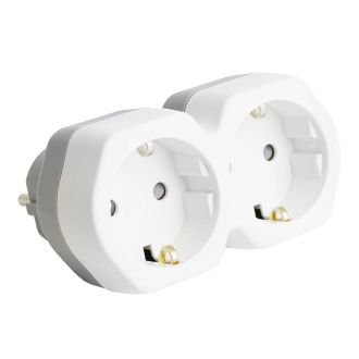Разветвитель сетевой 2-местный с/з STEKKER ADP16-12-20, 250V, 16A, ABS огнеустойчивый пластик, белый/серый, 32870