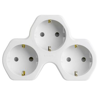 Разветвитель сетевой 3-местный с/з STEKKER ADP16-13-20, 250V, 16A, ABS огнеустойчивый пластик, белый/серый, 32871