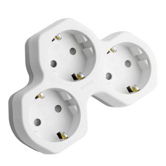 Разветвитель сетевой 3-местный с/з STEKKER ADP16-13-20, 250V, 16A, ABS огнеустойчивый пластик, белый/серый, 32871