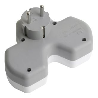 Разветвитель сетевой 2-местный с/з STEKKER ADP16-14-20, 250V, 16A и 2-мя USB выходами на 2,4А, огнеустойчивый пластик, белый/серый, 32872