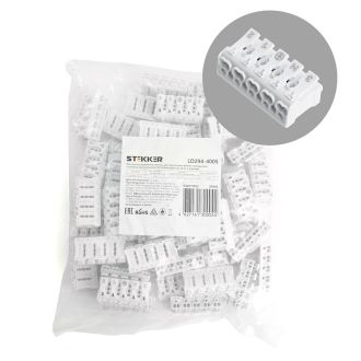 Клемма монтажная STEKKER, LD294-4005, для подключения фазных проводников, 5 контактных групп (3 ввода, 3 вывода на полюс), 32956 (комплект 50 шт.)