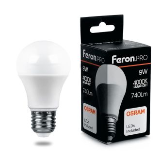 Лампа светодиодная Feron.PRO LB-1009 Шар E27 9W 175-265V 4000K, 38027