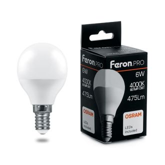 Лампа светодиодная Feron.PRO LB-1406 Шарик E14 6W 175-265V 4000K, 38066