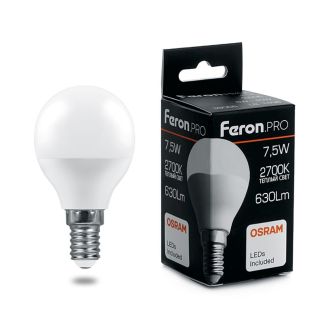 Лампа светодиодная Feron.PRO LB-1407 Шарик E14 7.5W 175-265V 2700K, 38071