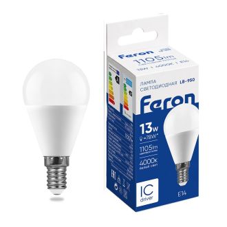 Лампа светодиодная Feron LB-950 Шарик E14 13W 175-265V 4000K, 38102