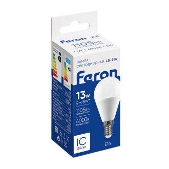 Лампа светодиодная Feron LB-950 Шарик E14 13W 175-265V 4000K, 38102