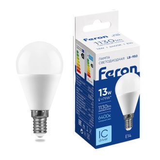 Лампа светодиодная Feron LB-950 Шарик E14 13W 175-265V 6400K, 38103
