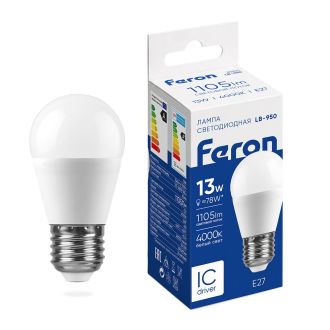Лампа светодиодная Feron LB-950 Шарик E27 13W 175-265V 4000K, 38105