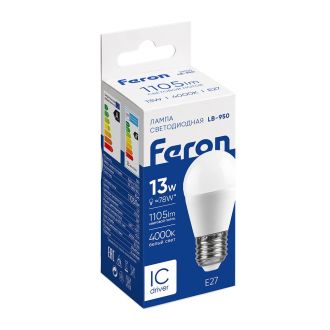 Лампа светодиодная Feron LB-950 Шарик E27 13W 175-265V 4000K, 38105