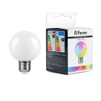 Лампа светодиодная Feron LB-371 Шар матовый E27 3W 230V RGB плавная смена цвета, 38115