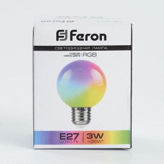 Лампа светодиодная Feron LB-371 Шар матовый E27 3W 230V RGB плавная смена цвета, 38115