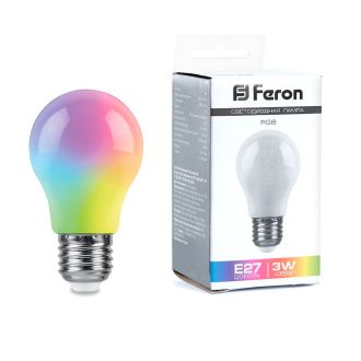 Лампа светодиодная Feron LB-375 E27 3W матовая 230V RGB плавная сменая цвета, 38118