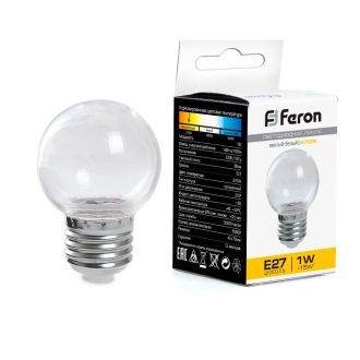Лампа светодиодная Feron LB-37 Шарик прозрачный E27 1W 230V 2700K, 38119