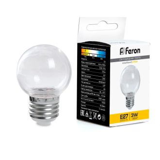 Лампа светодиодная Feron LB-371 Шар E27 3W 230V 2700K прозрачный, 38121