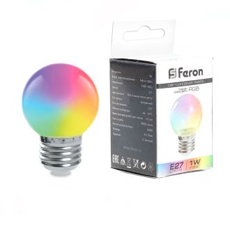 Лампа светодиодная Feron LB-37 Шарик матовый E27 1W 230V RGB быстрая смена цвета, 38126