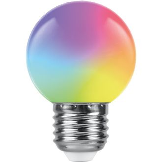 Лампа светодиодная Feron LB-37 Шарик матовый E27 1W 230V RGB быстрая смена цвета, 38126