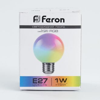 Лампа светодиодная Feron LB-37 Шарик матовый E27 1W 230V RGB быстрая смена цвета, 38126