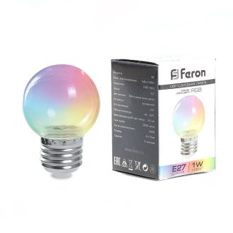 Лампа светодиодная Feron LB-371 Шар прозрачный E27 3W RGB быстрая смена цвета, 38130
