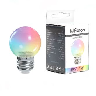 Лампа светодиодная Feron LB-37 Шарик прозрачный E27 1W 230V RGB плавная смена цвета, 38132